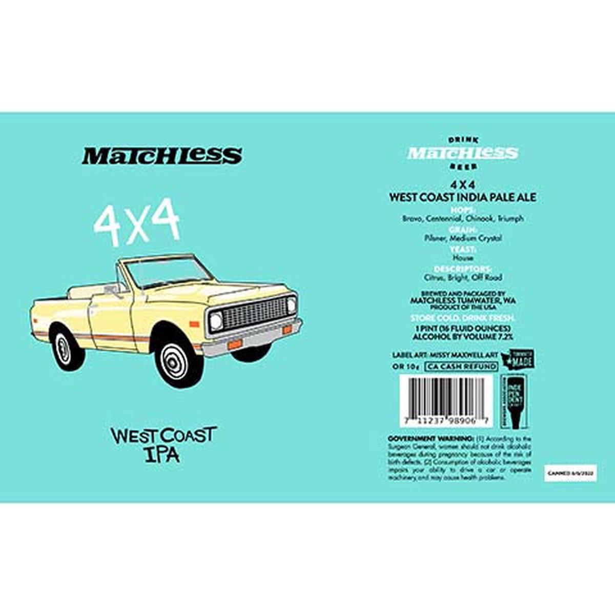 Matchless 4x4 West Coast IPA - 16OZ SINGLE CAN