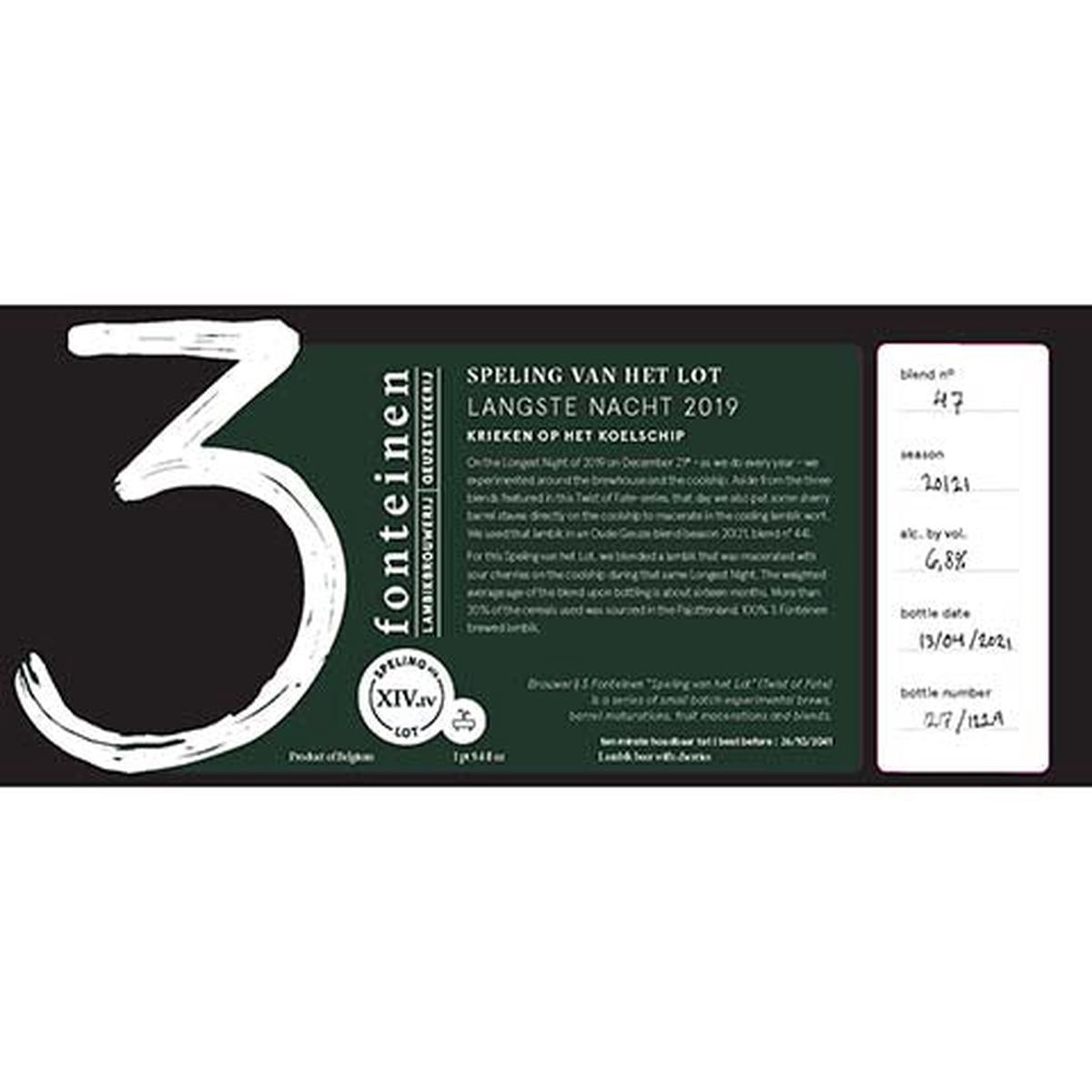 3 Fonteinen Svhl Langste Nacht Krieken 2019 - 750ML BTL