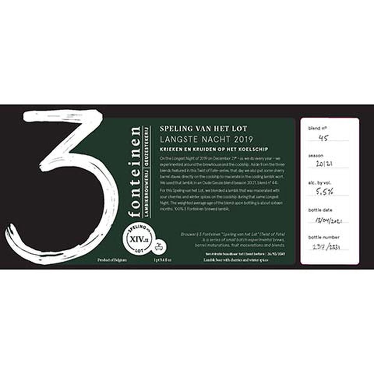 3 Fonteinen Svhl Langste Nacht Krieken en Kruiden 2019 - 750ML BTL