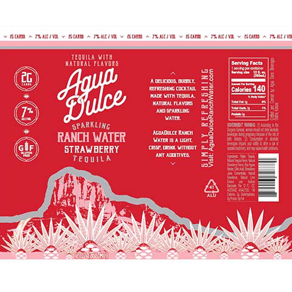 Agua Dulce Sparkling Ranch Water Strawberry Tequila - 12OZ SINGLE CAN