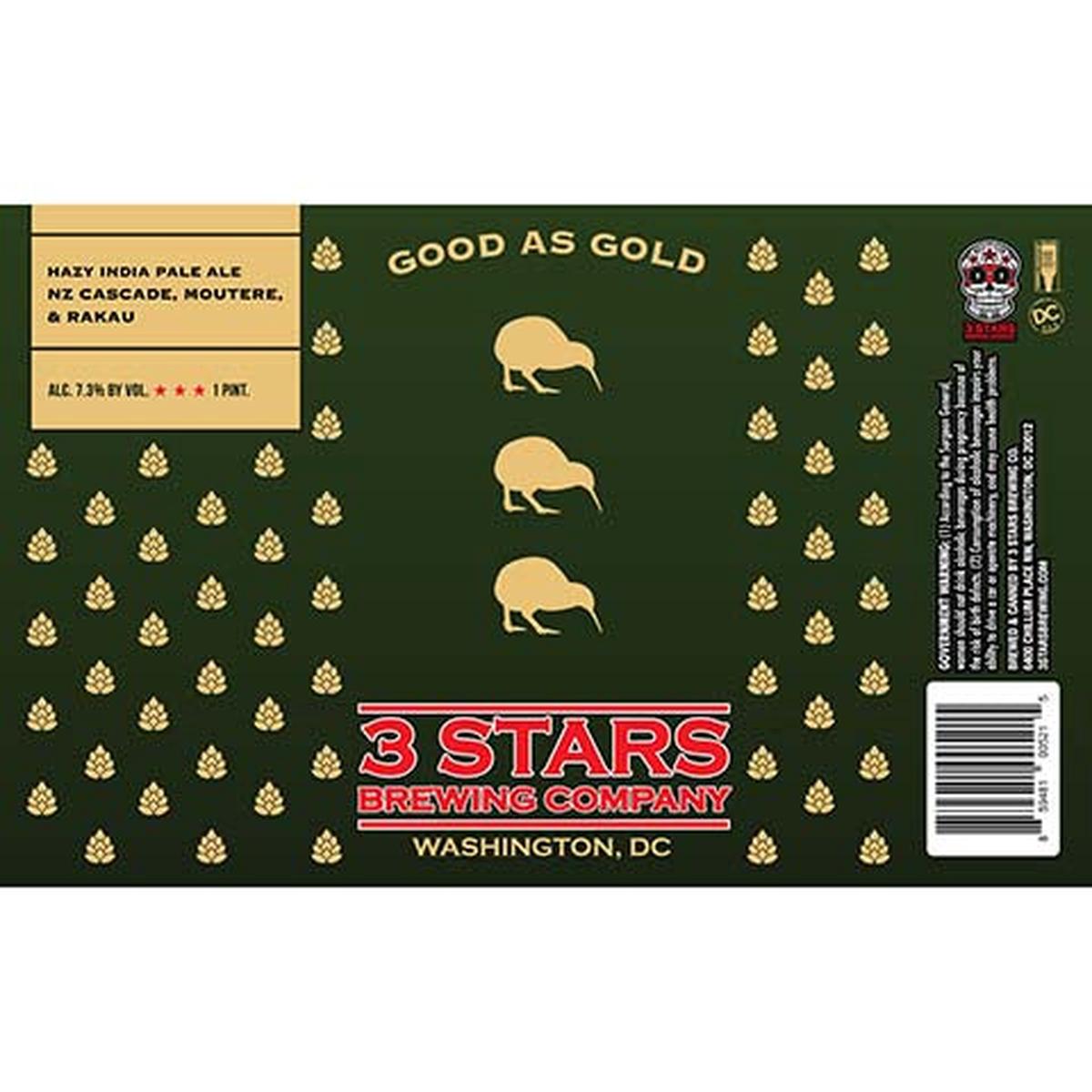 3 Stars Good As Gold Hazy IPA - 16OZ SINGLE CAN
