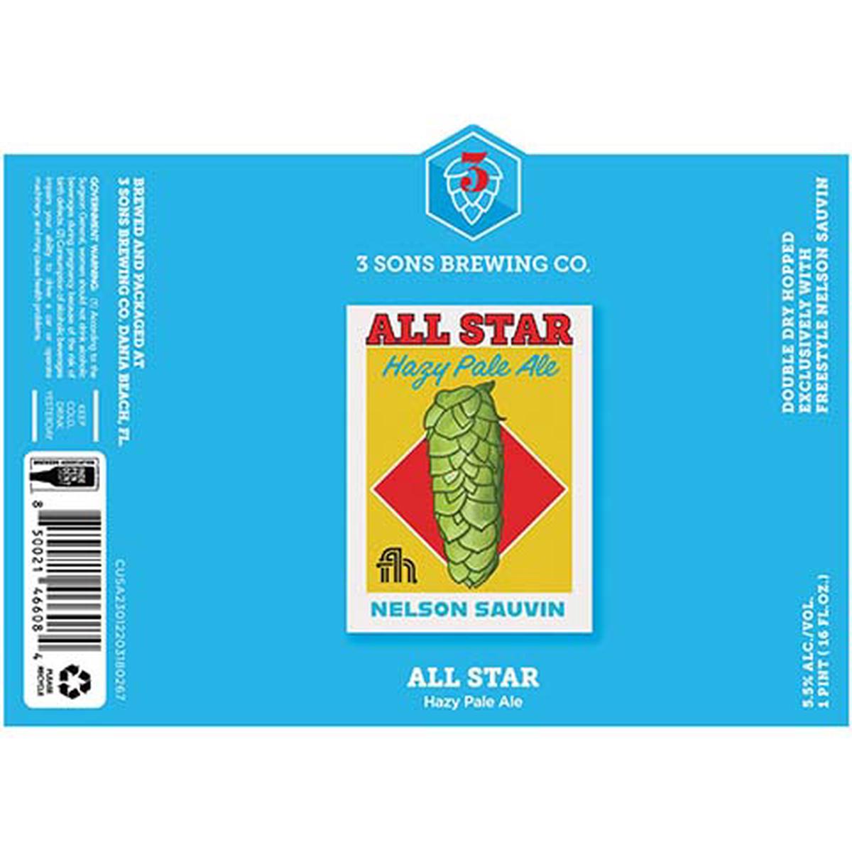 3 Sons All Star Hazy Pale Ale - 16OZ SINGLE CAN