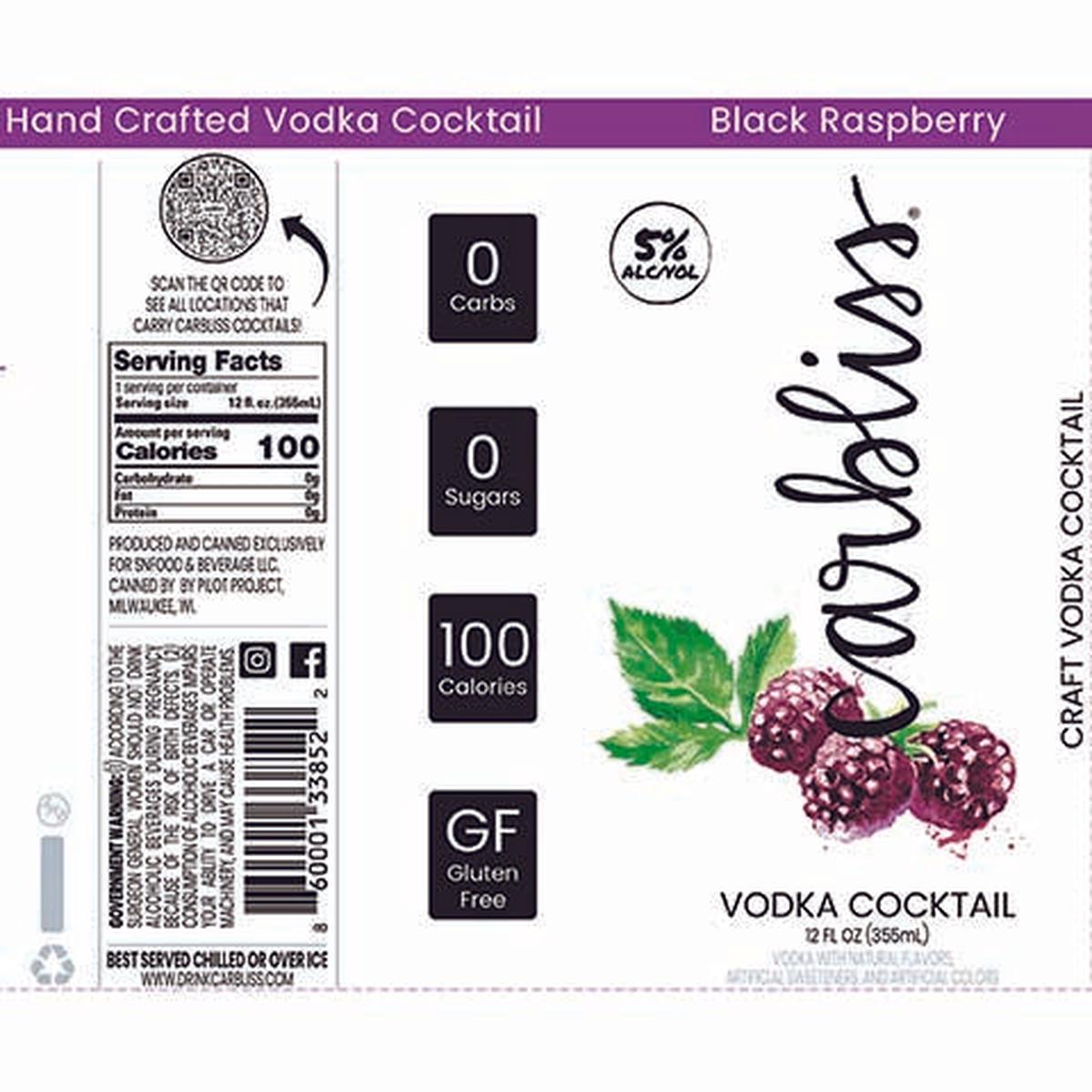 Carbliss Black Raspberry Vodka Cocktail - 12OZ SINGLE CAN