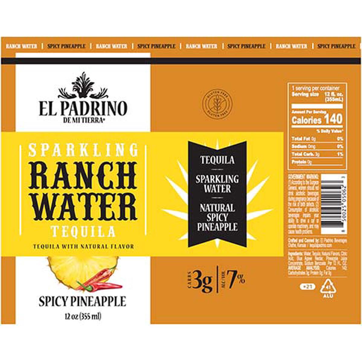 El Padrino Sparkling Ranch Water Tequila Spicy Pineapple - 12OZ SINGLE CAN