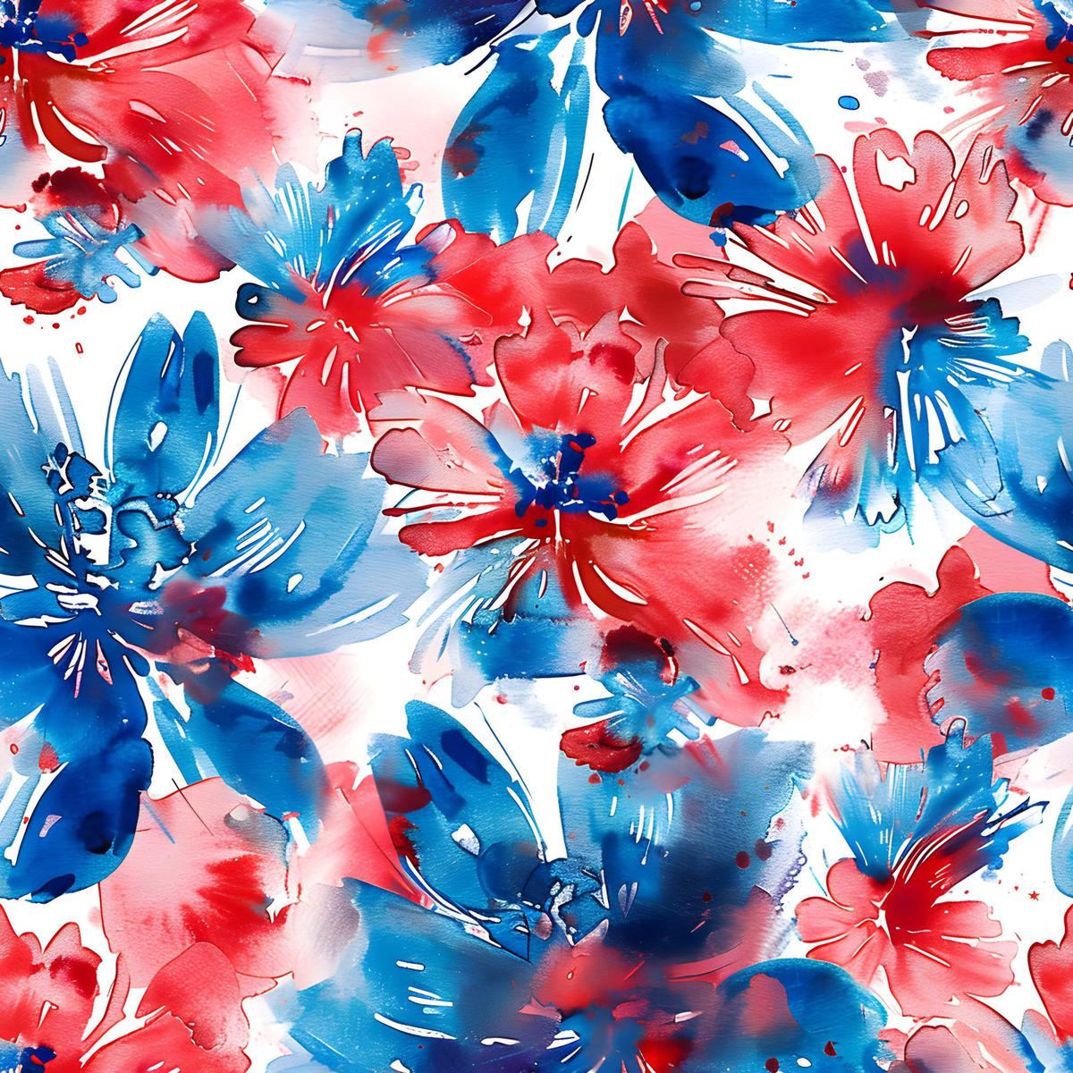 4th of July Watercolor Floral Pattern 2 Quilting Cotton Fabric