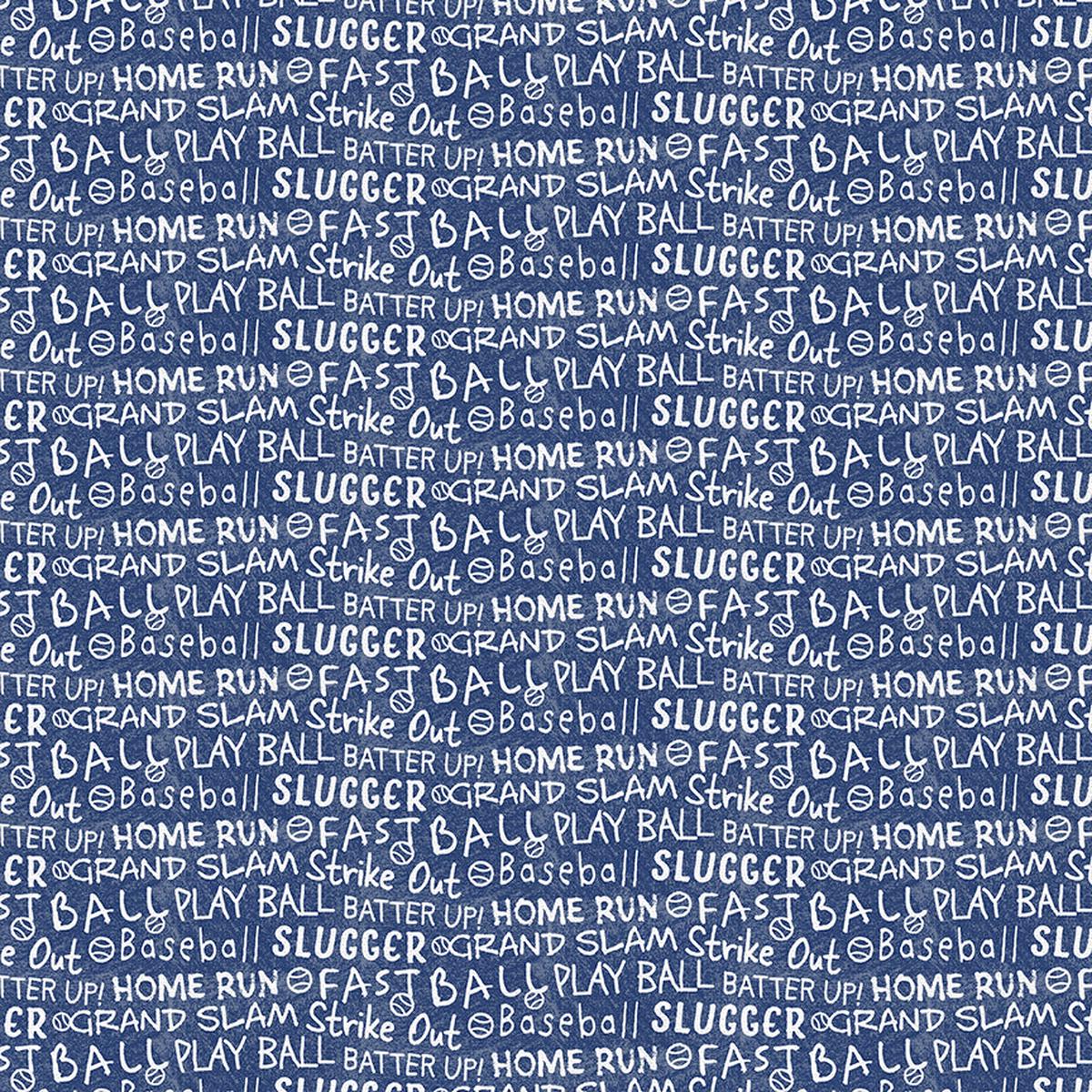 Baseball Words – Dark Blue – Quilting Cotton