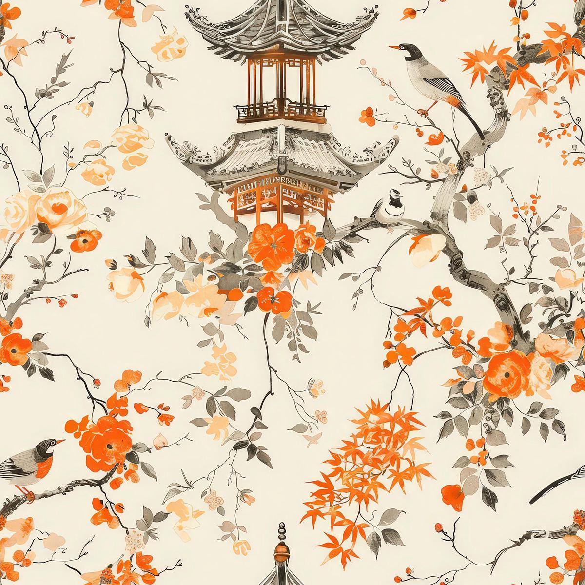 Fall Cottagecore Chinoiserie Pattern 11 Quilting Cotton Fabric