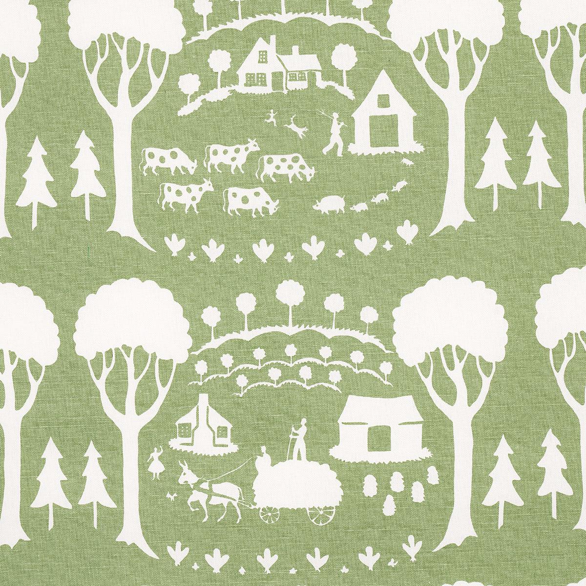 Farm Scene Green Fabric