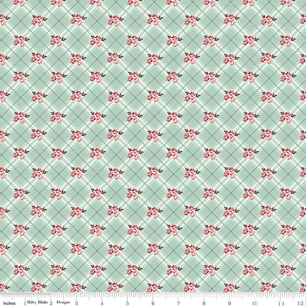 Love You Always – Floral Plaid – Mist 44″/45″ Fabric Per Yard