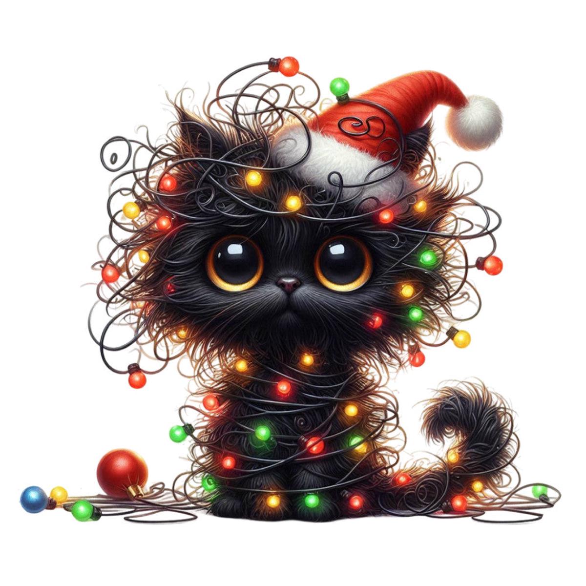 Tangled Christmas Cat Fabric Panel 17