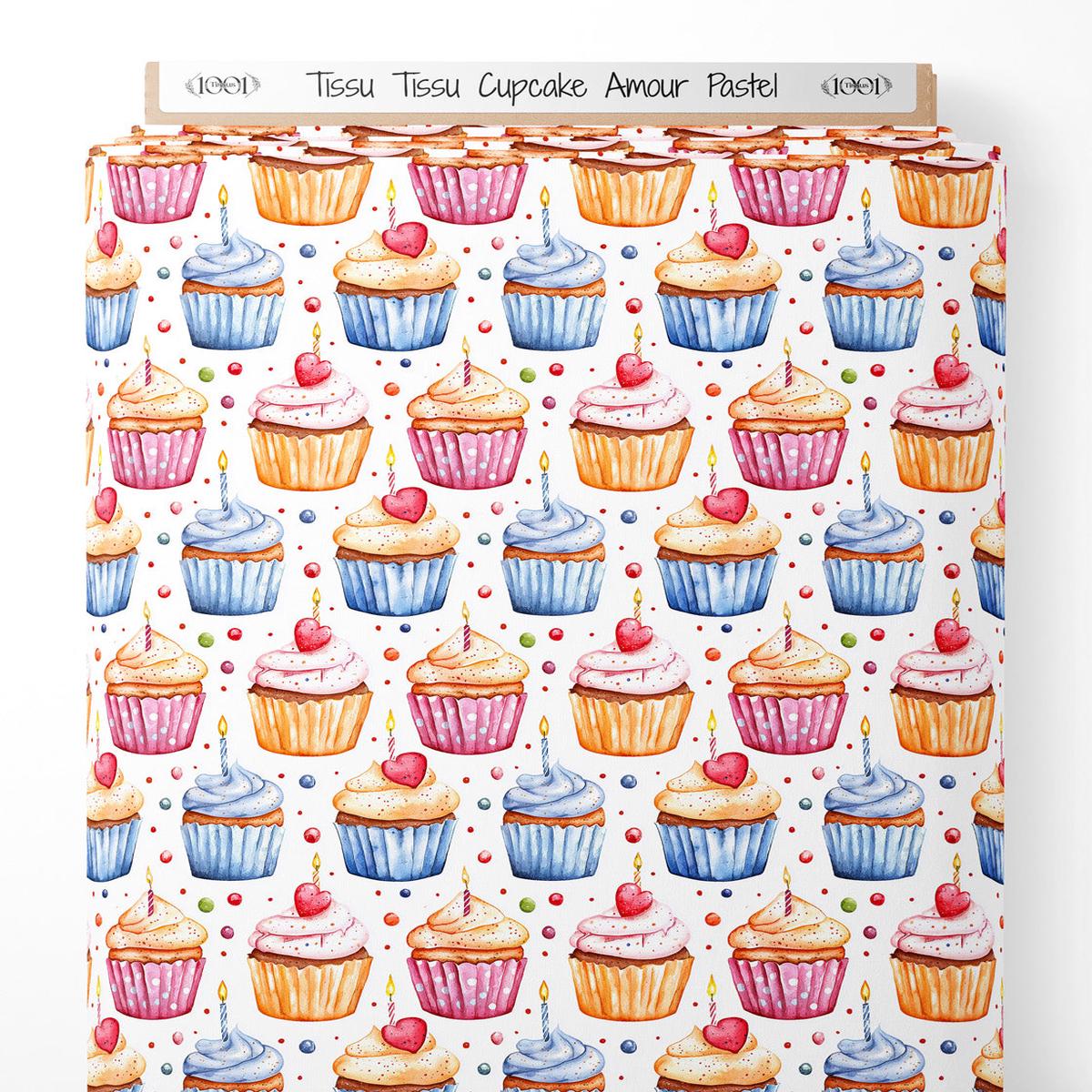 Tissu – Tissu Cupcake Amour Pastel